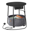 Round Side Table – Metal and Fabric – Black and Grey – With Charging Station and USB Ports