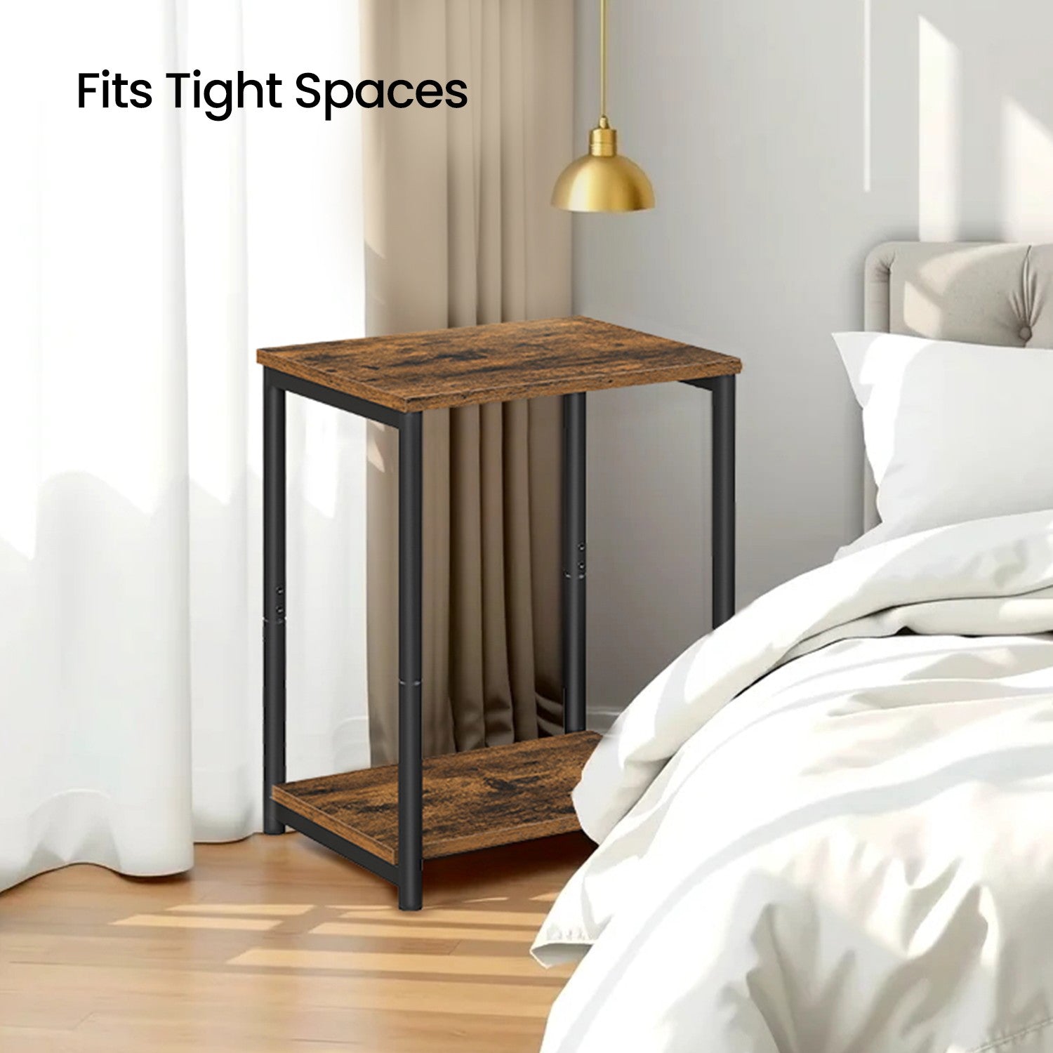 Side Table – Wood and Metal – Rustic Brown and Black – Versatile Design for Living Room, Bedroom, Office, and Bathroom