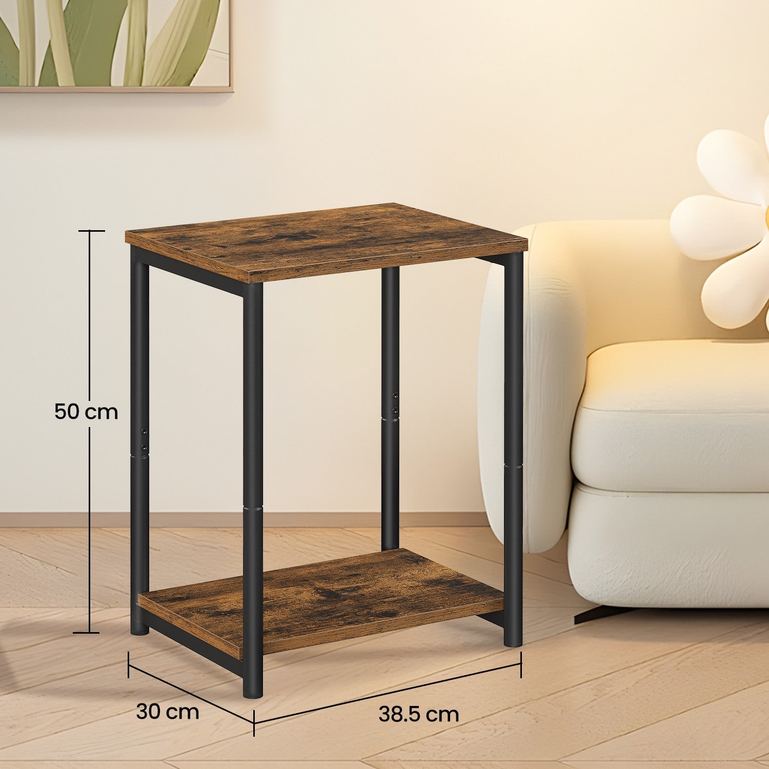 Side Table – Wood and Metal – Rustic Brown and Black – Versatile Design for Living Room, Bedroom, Office, and Bathroom