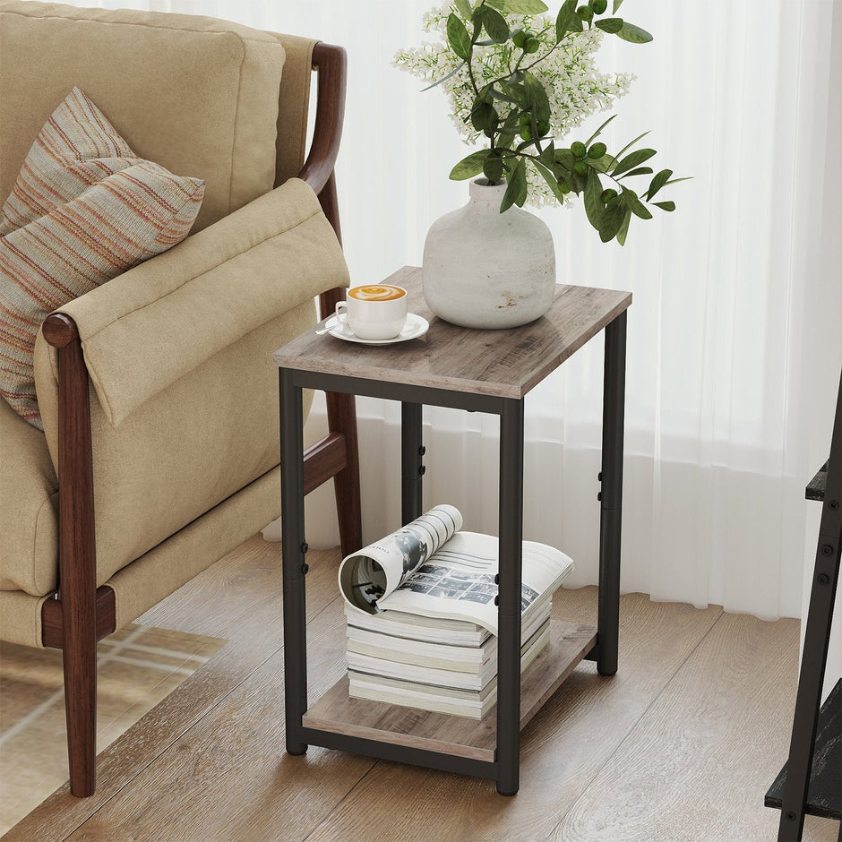 Side Table – Wood and Metal – Rustic Brown and Black – Versatile Design for Living Room, Bedroom, Office, and Bathroom