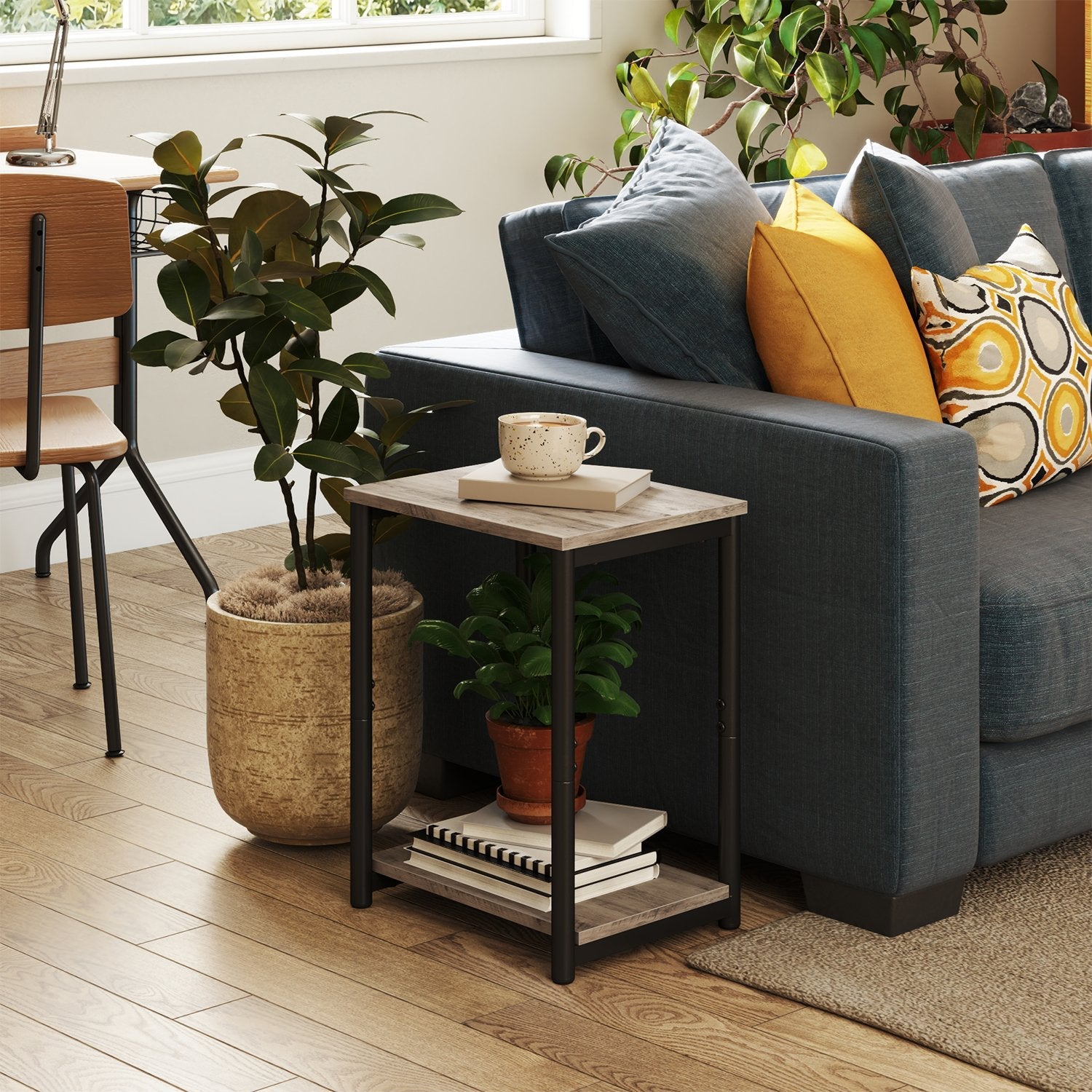 Side Table – Wood and Metal – Rustic Brown and Black – Versatile Design for Living Room, Bedroom, Office, and Bathroom