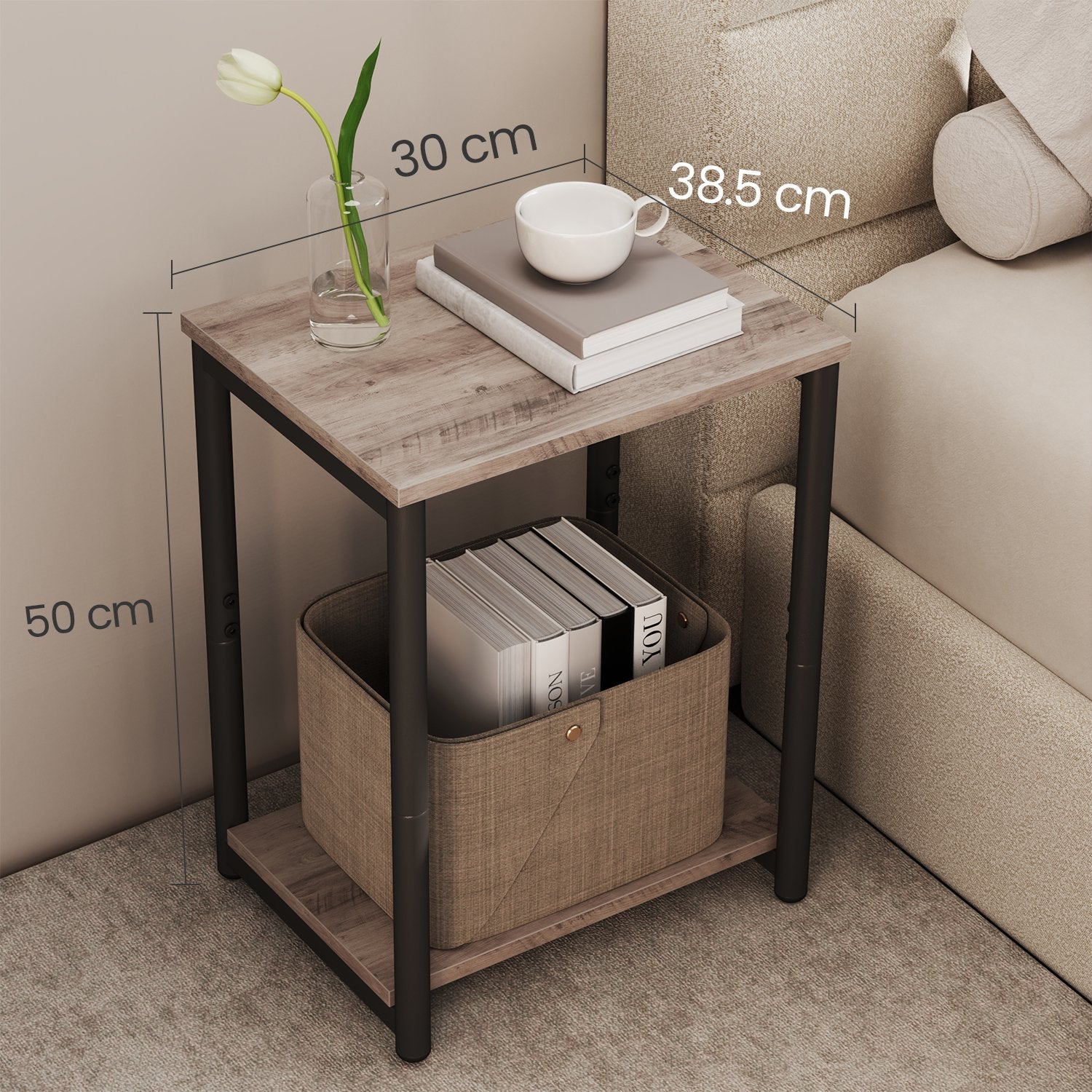 Side Table – Wood and Metal – Rustic Brown and Black – Versatile Design for Living Room, Bedroom, Office, and Bathroom