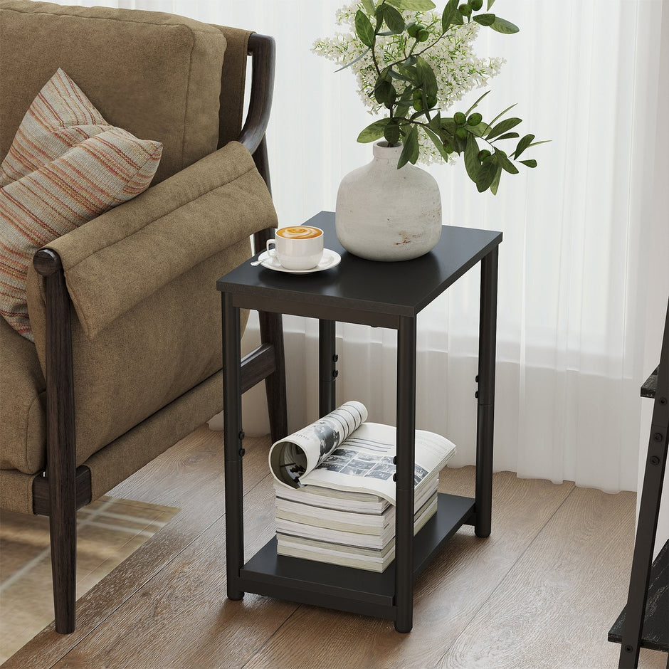 Side Table – Wood and Metal – Rustic Brown and Black – Versatile Design for Living Room, Bedroom, Office, and Bathroom