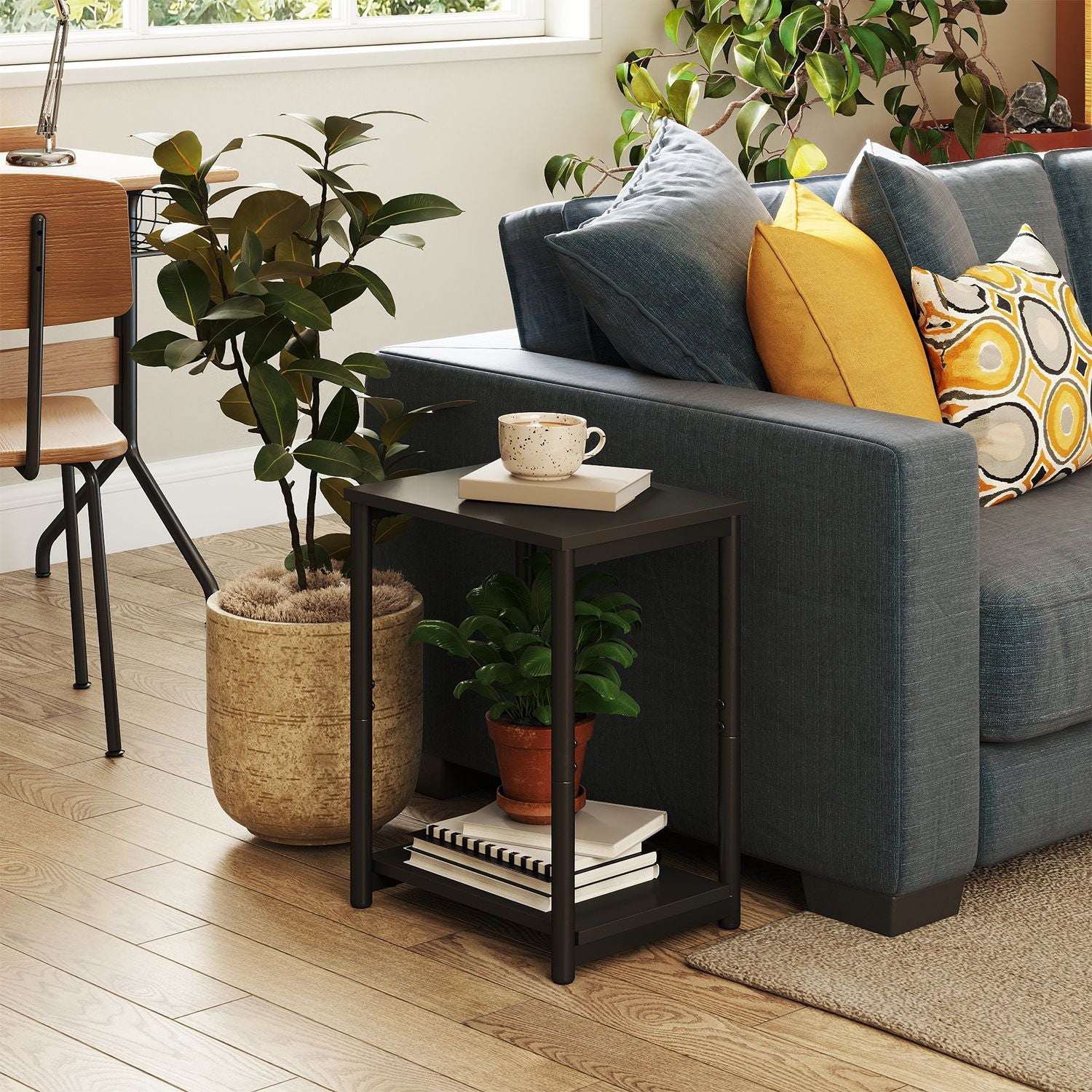 Side Table – Wood and Metal – Rustic Brown and Black – Versatile Design for Living Room, Bedroom, Office, and Bathroom