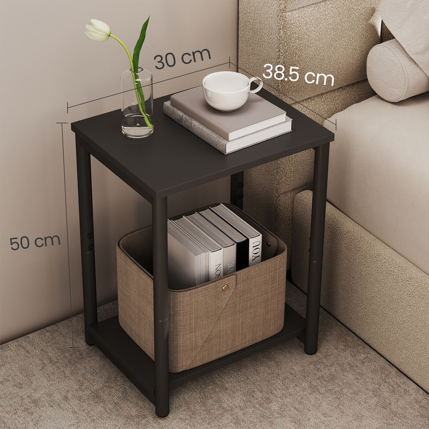 Side Table – Wood and Metal – Rustic Brown and Black – Versatile Design for Living Room, Bedroom, Office, and Bathroom