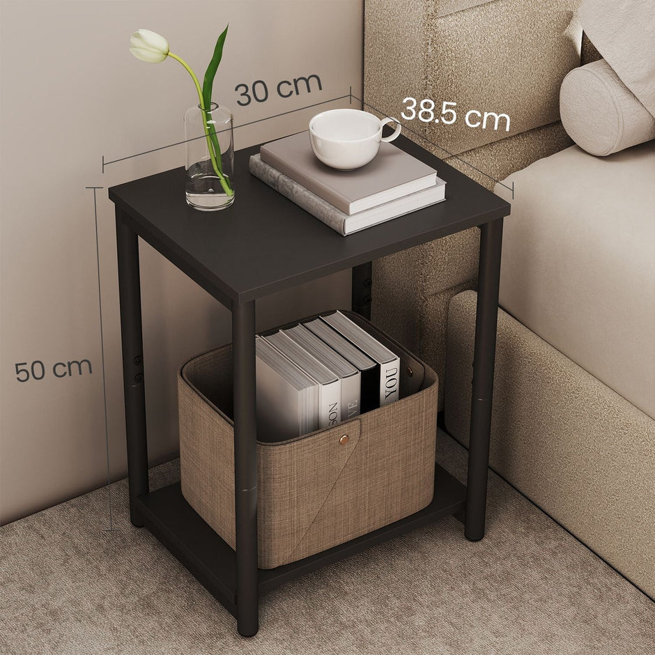 Side Table – Wood and Metal – Rustic Brown and Black – Versatile Design for Living Room, Bedroom, Office, and Bathroom