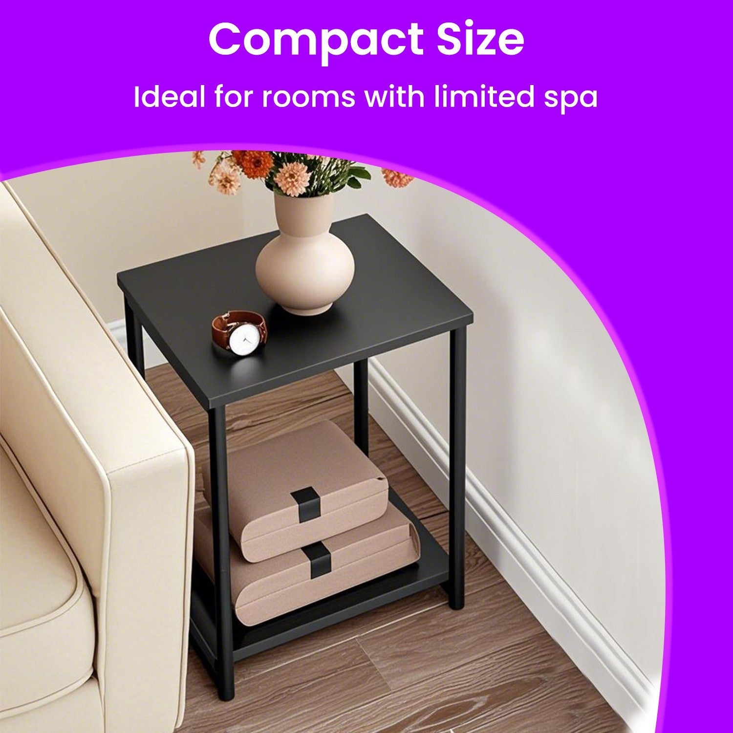 Set of 2 Side Tables – Wooden and Metal – Rustic Brown and Black – 2-Tier Design for Living Room and Bedroom