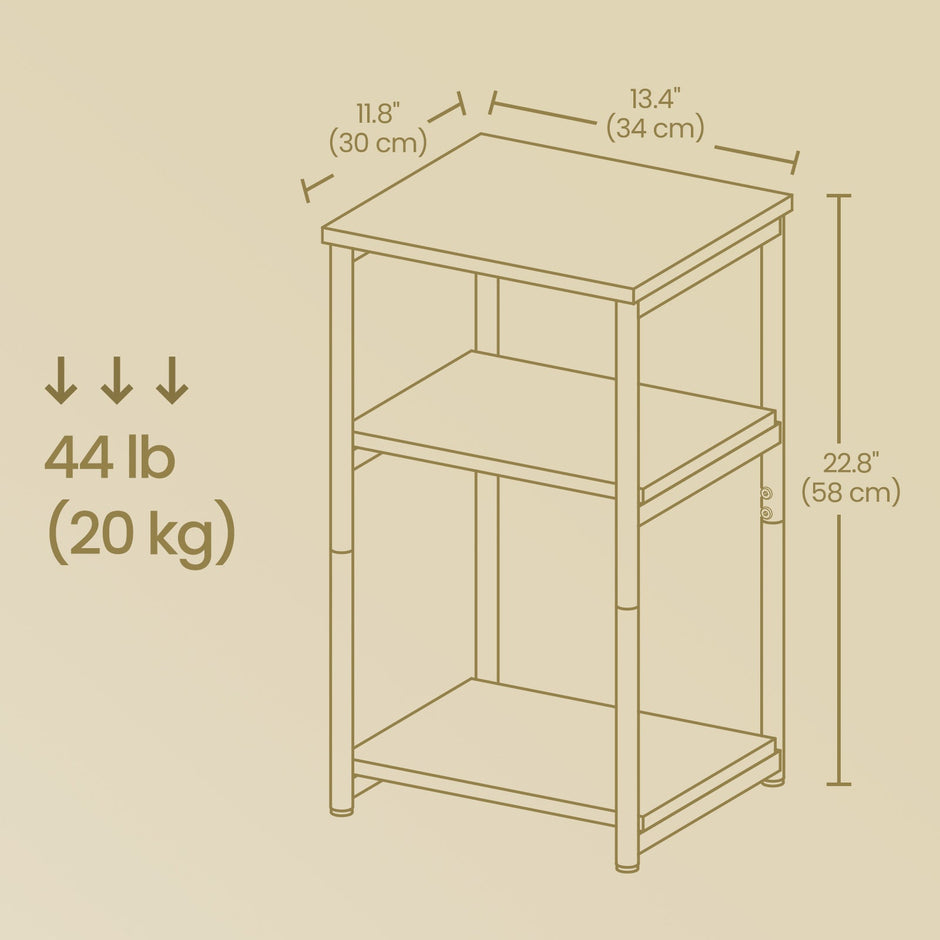 3-Tier End Table – Steel Frame – Rustic Brown and Ink Black – Versatile for Living Room, Bedroom, Office, and Bathroom