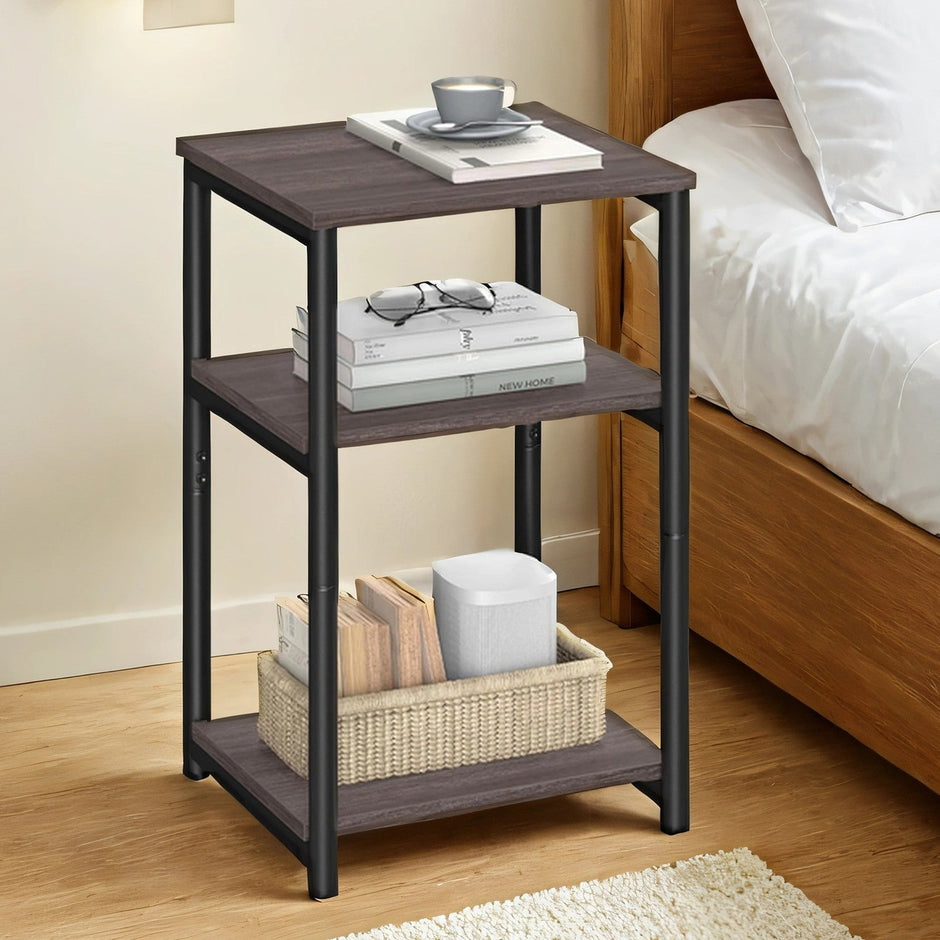 End Table – Wood – Rustic Brown and Ink Black – 3-Tier Design