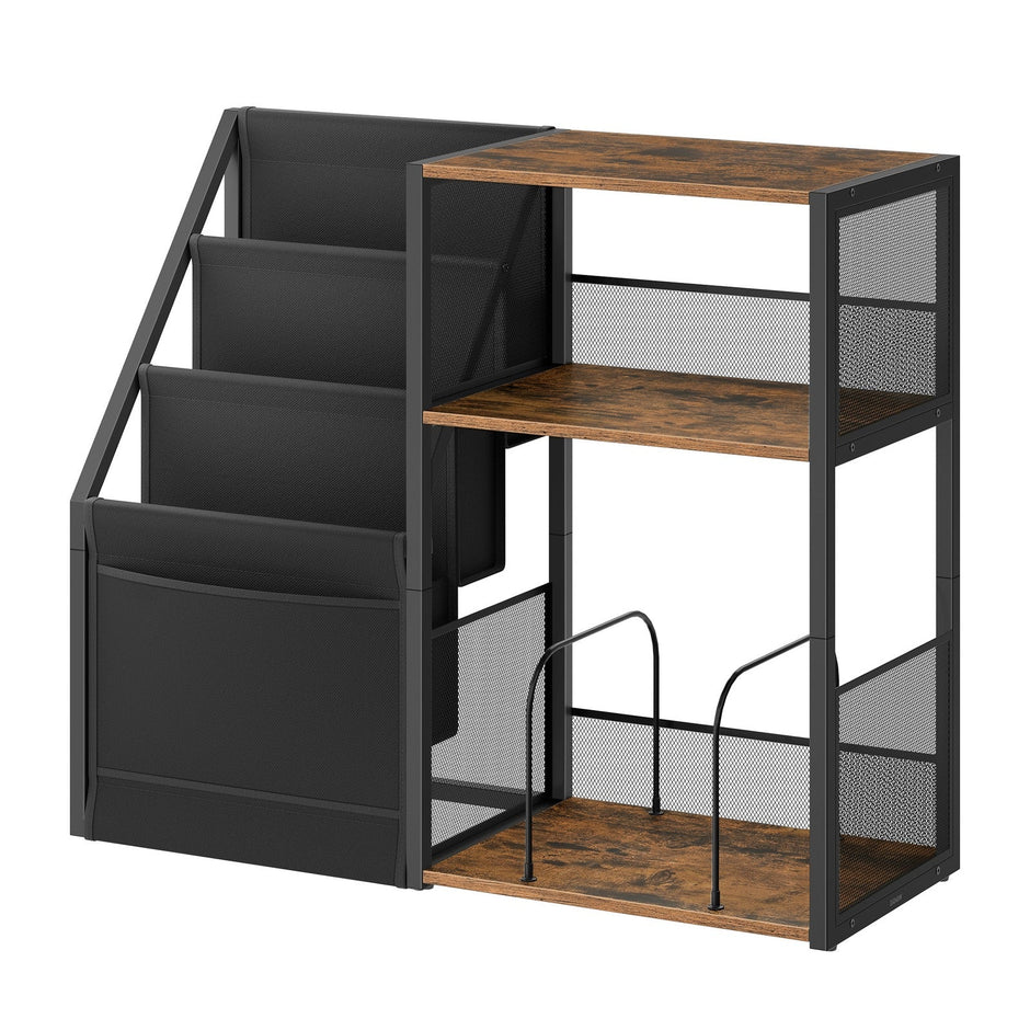 3-Tier End Table – Wood – Rustic Brown – Vinyl Record Storage for Up to 140 Albums