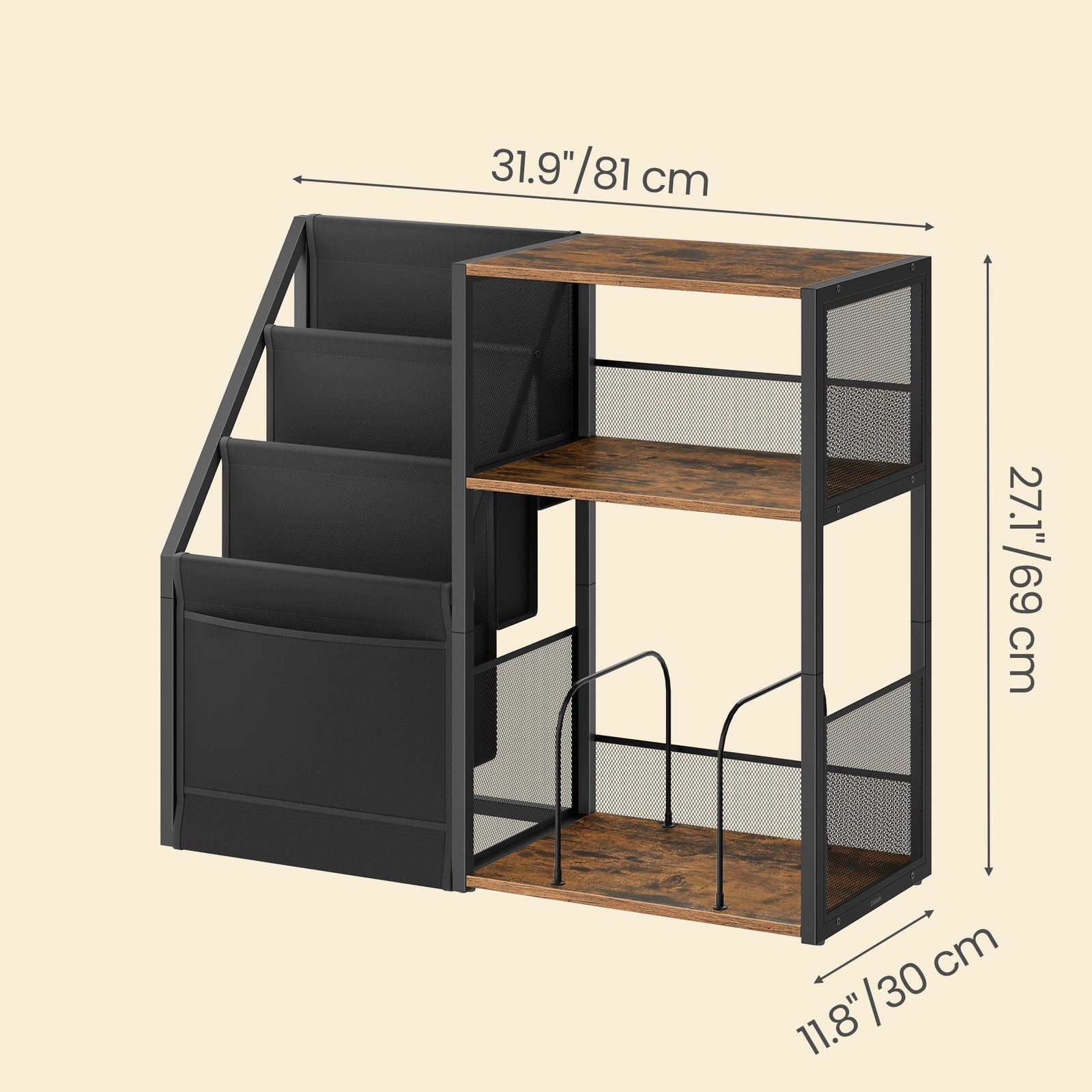 3-Tier End Table – Wood – Rustic Brown – Vinyl Record Storage for Up to 140 Albums