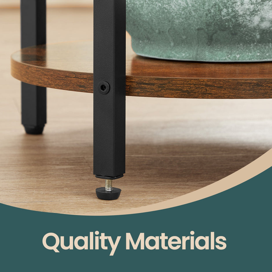 Round Coffee End Table – Steel – Rustic Brown and Black – 3-Tier Accent Design