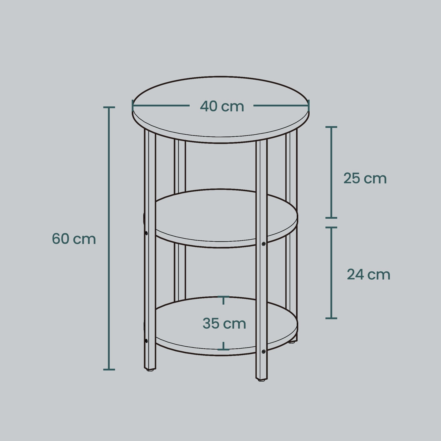 Round Coffee End Table – Steel – Rustic Brown and Black – 3-Tier Accent Design