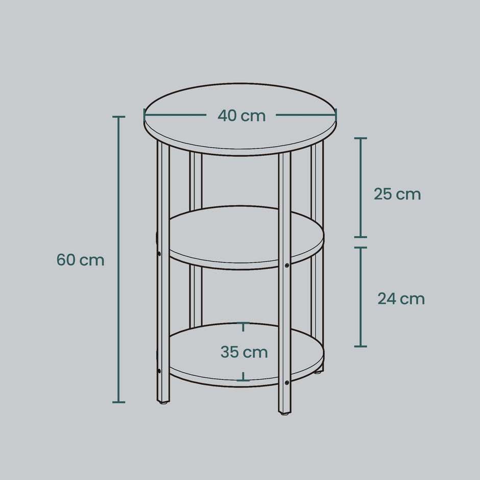 Round Coffee End Table – Steel – Rustic Brown and Black – 3-Tier Accent Design