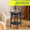End Table – Metal and Wood – Black – Small Round with Bottom Shelf