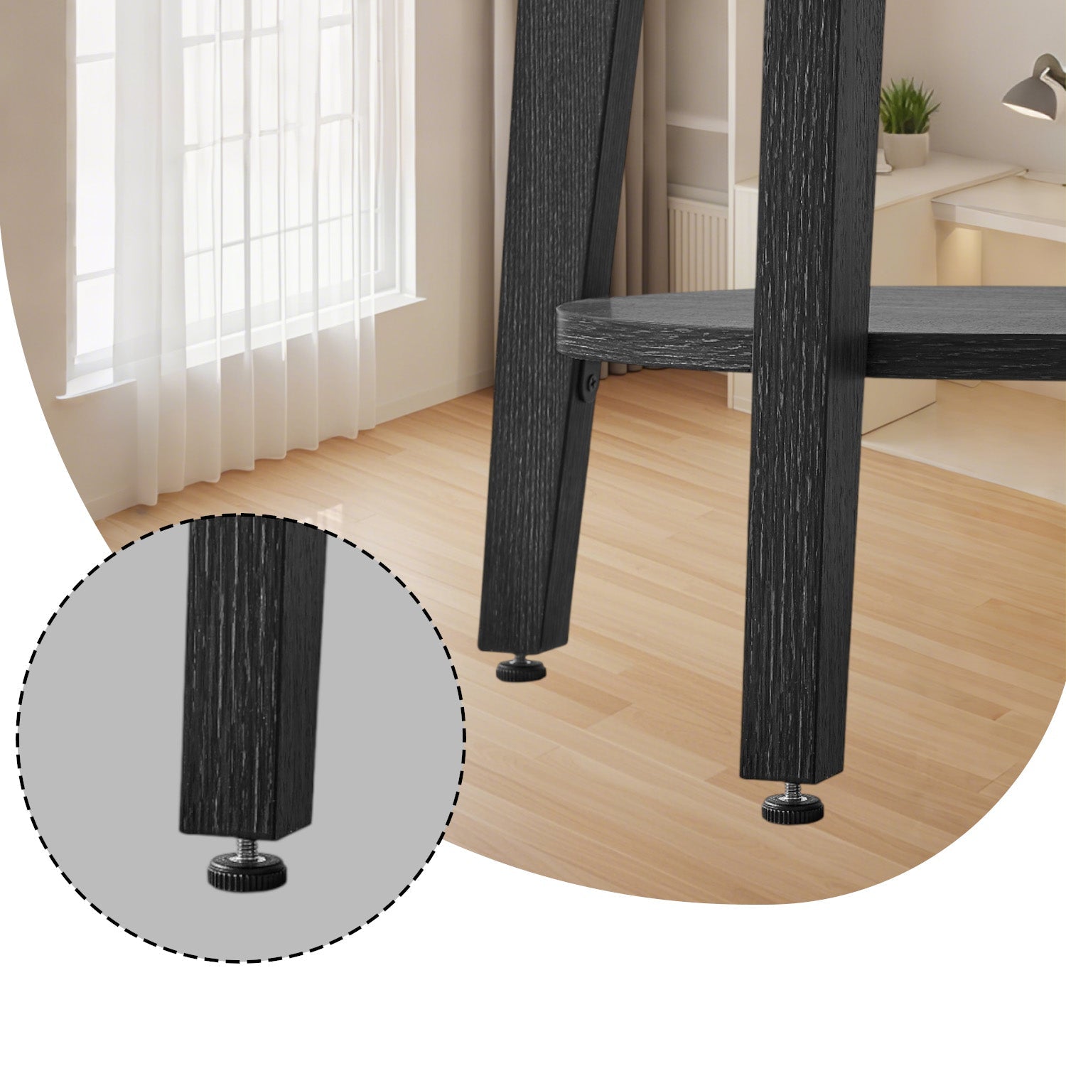 End Table – Metal and Wood – Black – Small Round with Bottom Shelf