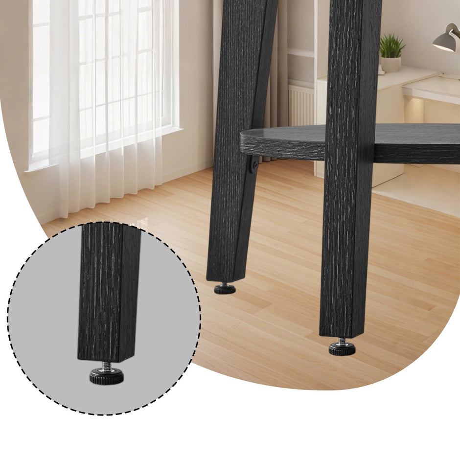 End Table – Metal and Wood – Black – Small Round with Bottom Shelf