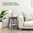 End Table – Metal and Wood – Black – Small Round with Bottom Shelf