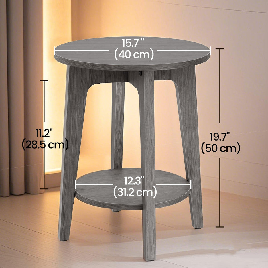 End Table – Metal and Wood – Black – Small Round with Bottom Shelf