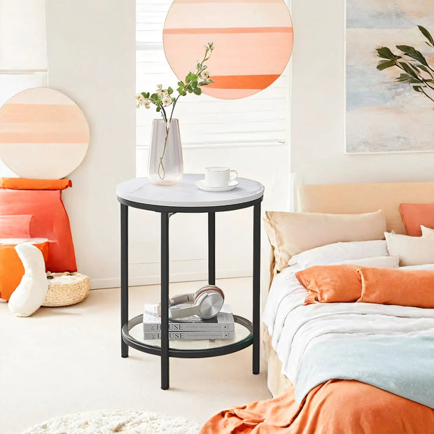 2-Tier Side Table – Particleboard and Glass – Modern Minimalist – Versatile for Living Room, Bedroom, or Home Office