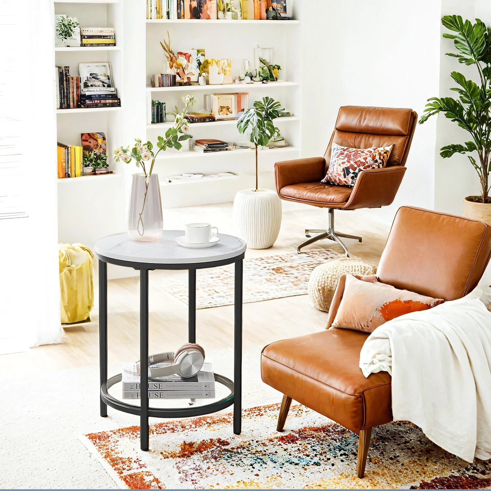 2-Tier Side Table – Particleboard and Glass – Modern Minimalist – Versatile for Living Room, Bedroom, or Home Office