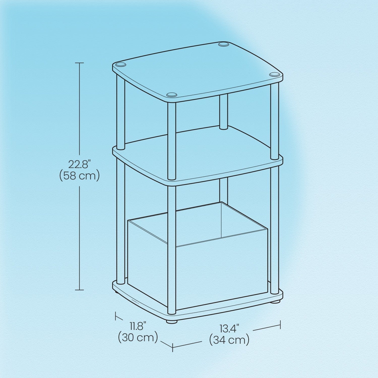 3-Tier Side Table – Fabric and Wood – Snow White – Toolless Assembly