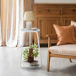 Round Side Table – Particleboard and Glass – Marble White – 2-Tier Design for Living Room and Bedroom