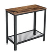 Narrow Side End Table – Iron – Rustic Brown – 2-Tier with Mesh Shelf and Space-Saving Design