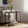 Narrow Side End Table – Iron – Rustic Brown – 2-Tier with Mesh Shelf and Space-Saving Design