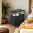 Narrow End Table – Wood – Grey and Black – Features 2 Drawers and Charging Station