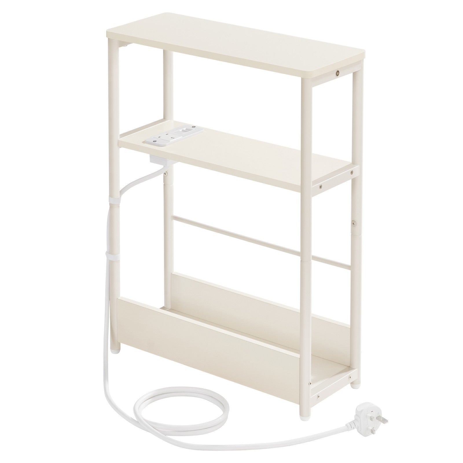 Slim End Table – Wood – Dark Finish – 3-Tier Design with Charging Station
