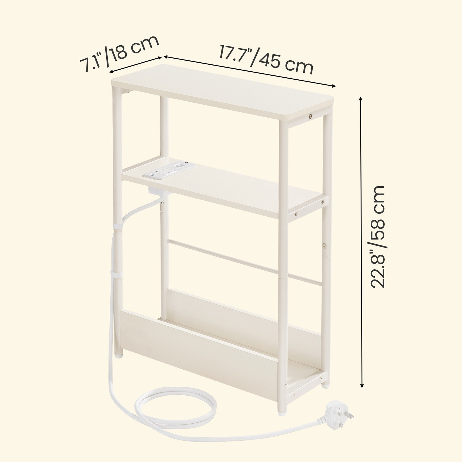 Slim End Table – Wood – Dark Finish – 3-Tier Design with Charging Station