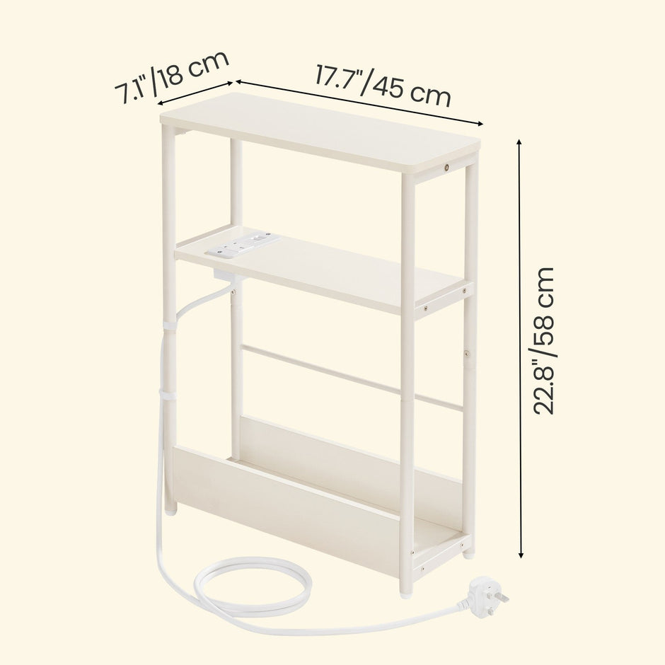 Slim End Table – Wood – Dark Finish – 3-Tier Design with Charging Station