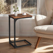 C-Shaped Sofa Table – Metal Frame – Rustic Brown and Black – Versatile End Table for Living Room and Bedroom