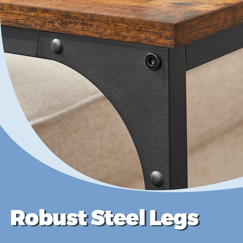 C-Shaped Sofa Table – Metal Frame – Rustic Brown and Black – Versatile End Table for Living Room and Bedroom