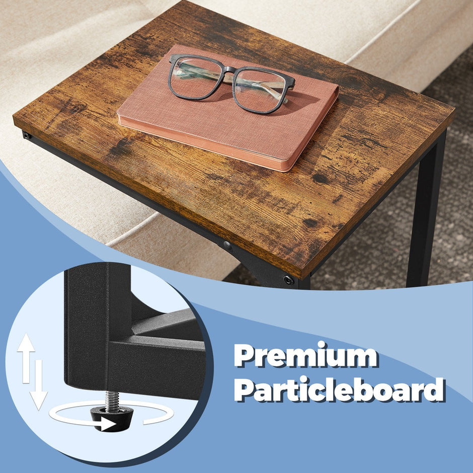 C-Shaped Sofa Table – Metal Frame – Rustic Brown and Black – Versatile End Table for Living Room and Bedroom