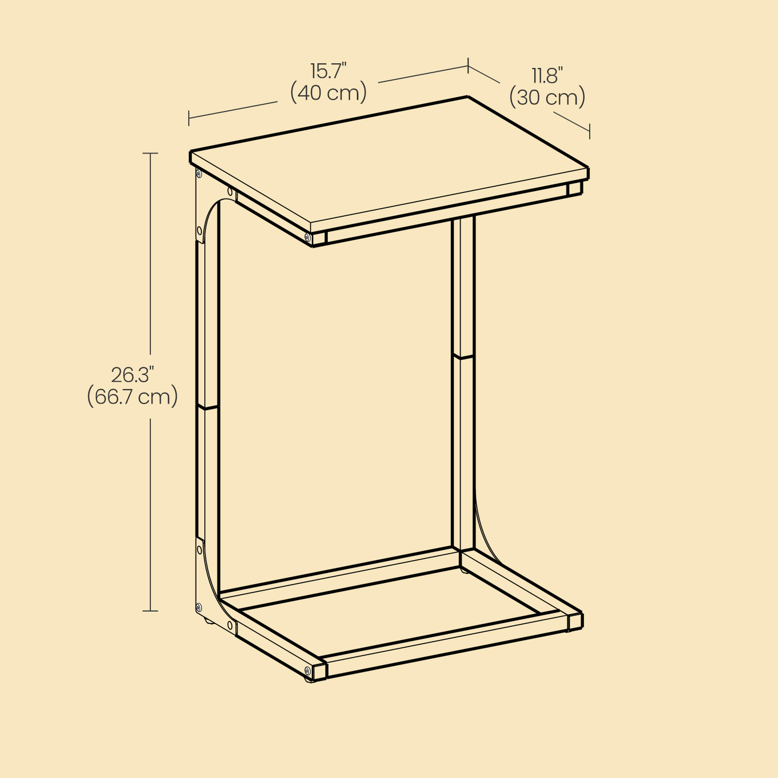 C-Shaped End Tables – Metal Frame – Rustic Brown and Black – Set of 2