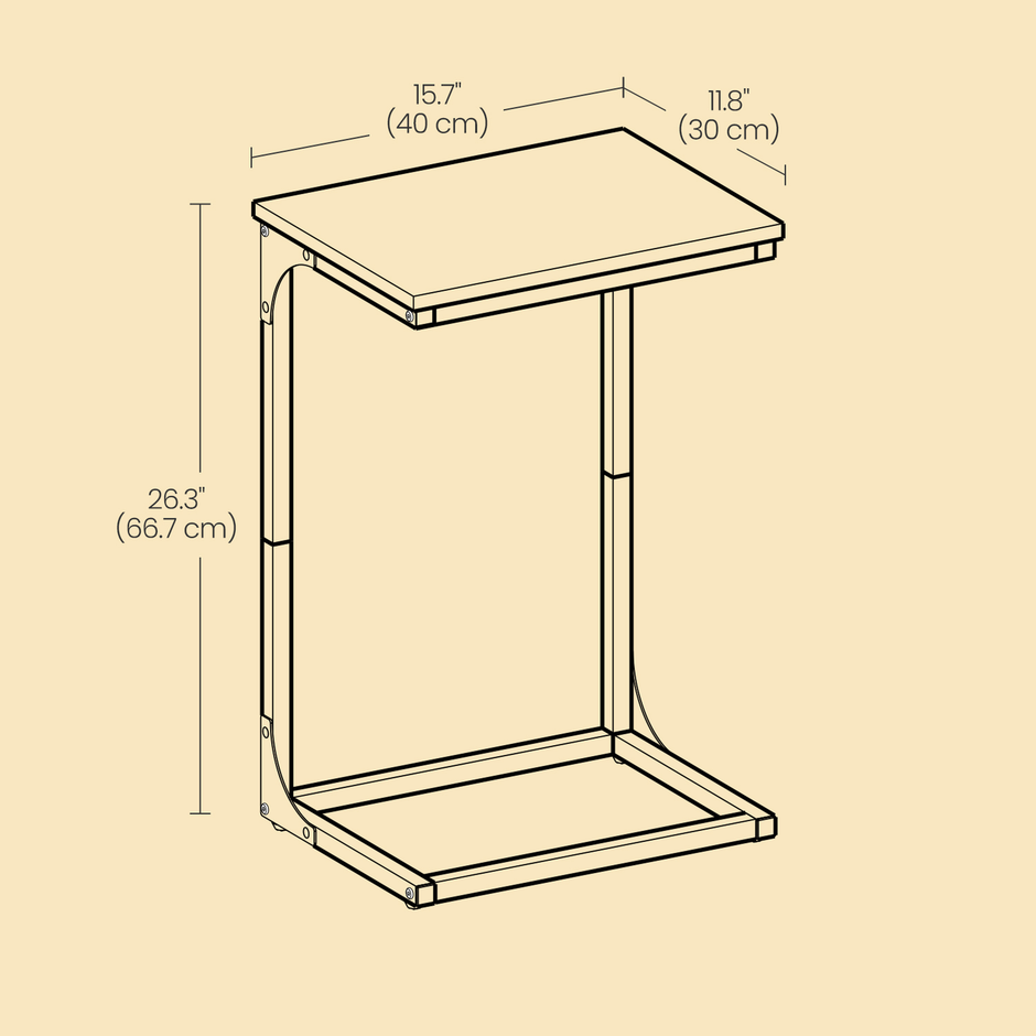 C-Shaped End Tables – Metal Frame – Rustic Brown and Black – Set of 2