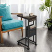 C-Shaped Side Table – Wood – Ebony Black – Features Fabric Storage Bag and Swivel Castors