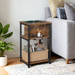 Slim Side Table – Wood – Rustic Brown and Black – Features Charging Station with 2 AC Outlets and 2 USB Outlets