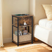Slim Side Table – Wood – Rustic Brown and Black – Features Charging Station with 2 AC Outlets and 2 USB Outlets
