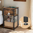 Slim Side Table – Wood – Rustic Brown and Black – Features Charging Station with 2 AC Outlets and 2 USB Outlets