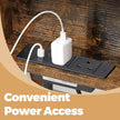 Slim Side Table – Wood – Rustic Brown and Black – Features Charging Station with 2 AC Outlets and 2 USB Outlets