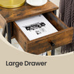 Bedside Table – Wood and Metal – Rustic Brown and Black – Tall Design with Drawer and Storage Shelf
