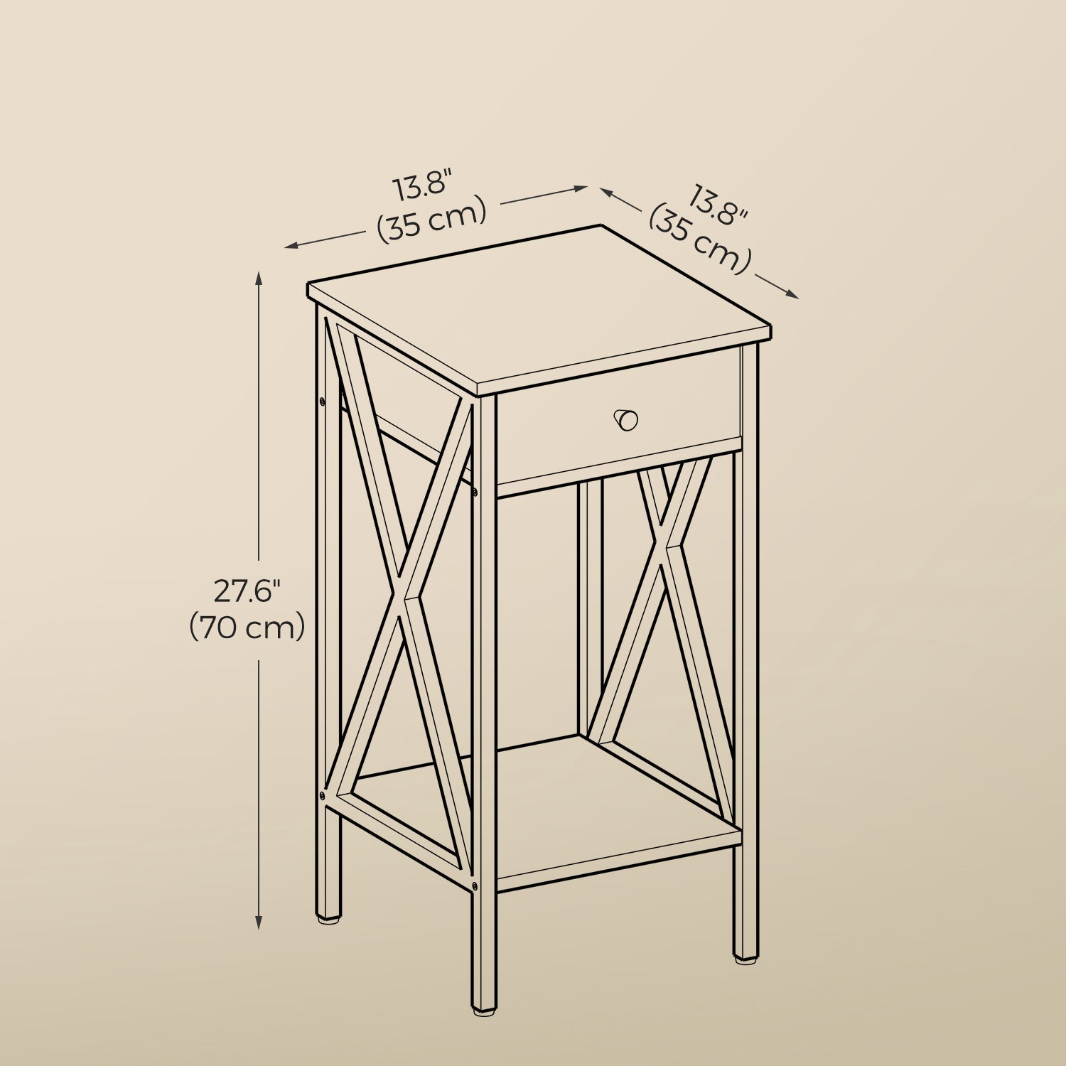 Bedside Table – Wood and Metal – Rustic Brown and Black – Tall Design with Drawer and Storage Shelf