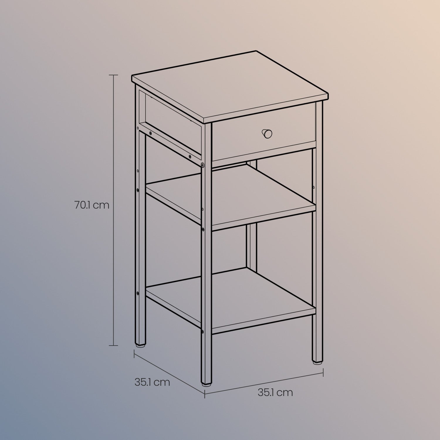 Nightstand – Wood and Metal – Rustic Brown and Black – Space-Saving with Drawer and 2 Storage Shelves