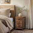 Nightstand – Wood – Rustic Brown and Black – Industrial Style with 3 Drawers