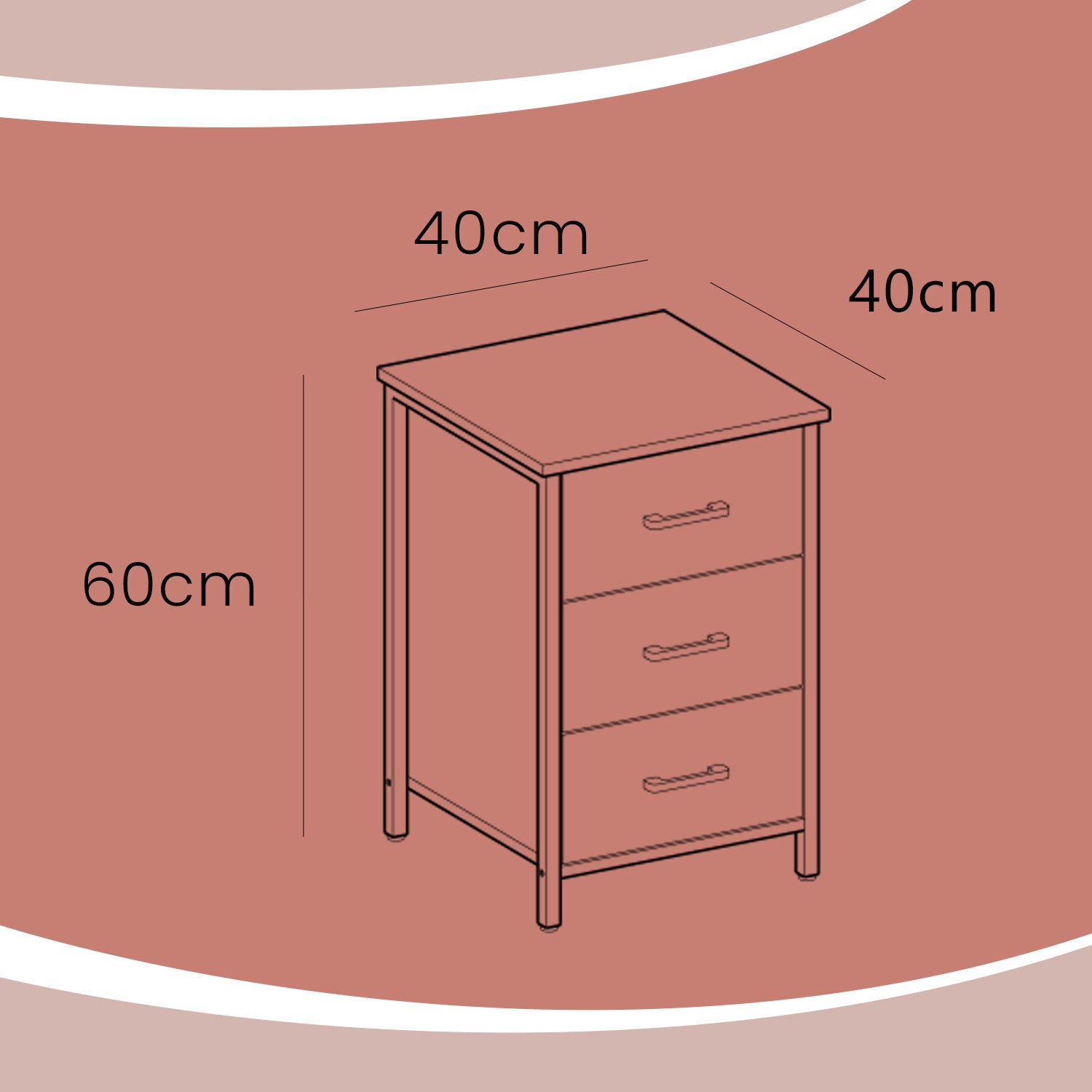 Nightstand – Wood – Rustic Brown and Black – Industrial Style with 3 Drawers