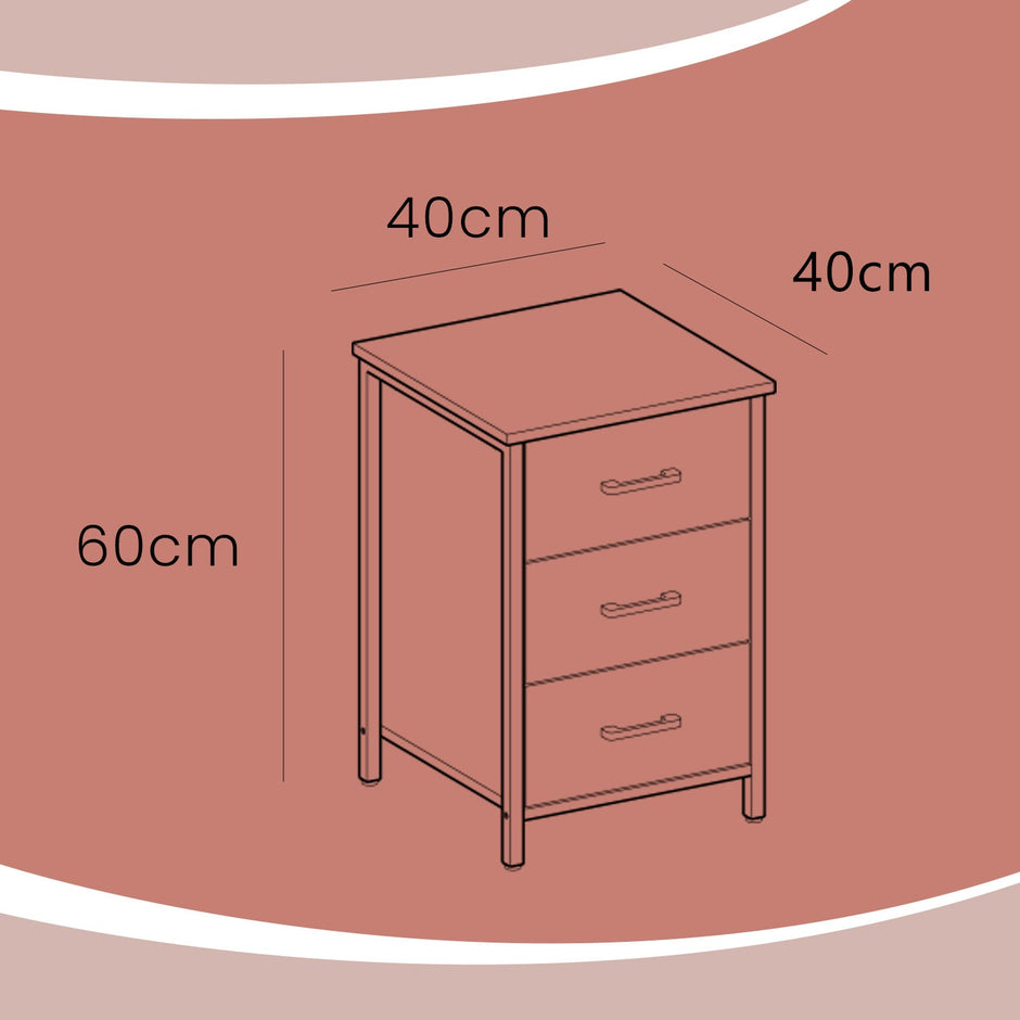 Nightstand – Wood – Rustic Brown and Black – Industrial Style with 3 Drawers