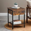 Nightstand – Metal – Rustic Brown – Industrial Design with Drawer and Shelf